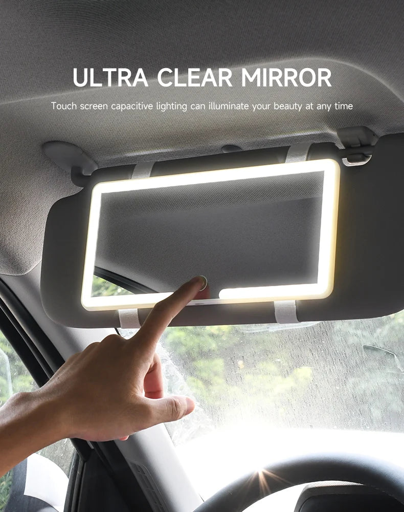HD LED Car Makeup Mirror, Dimmable Touchscreen Vanity Mirror
