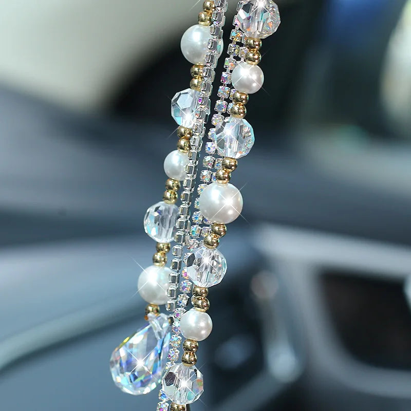 Diamond Bowknot Car Pendant, Elegant Rearview Mirror Ornament