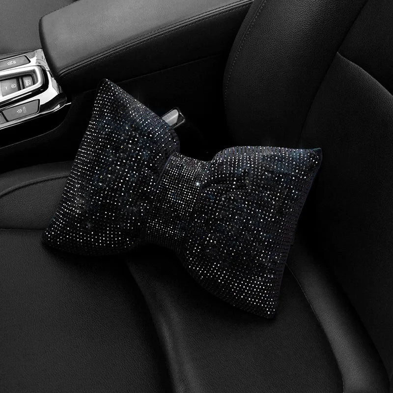 Diamond Crystal Bowknot Car Neck Pillow, Stylish Auto Support