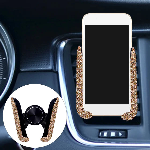 Diamond Crystal Car Air Vent Phone Holder, Chic Interior Accessory