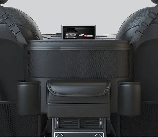 Leather Car Seat Middle Hanger, Luxury Handbag Holder with Storage Pockets