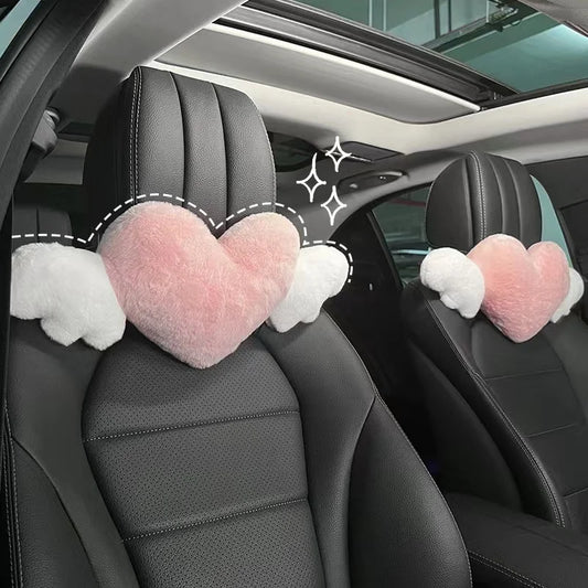Pink Heart-Shaped Plush Car Headrest Cushion: Adorable Interior Accessory for Women's Cars