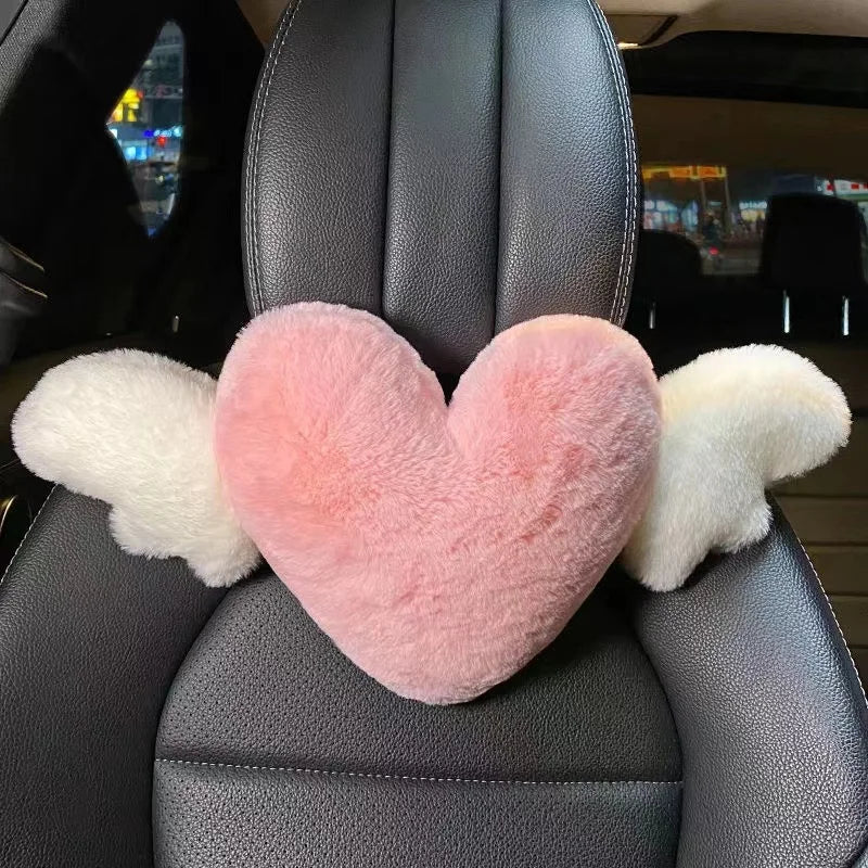 Pink Heart-Shaped Plush Car Headrest Cushion: Adorable Interior Accessory for Women's Cars