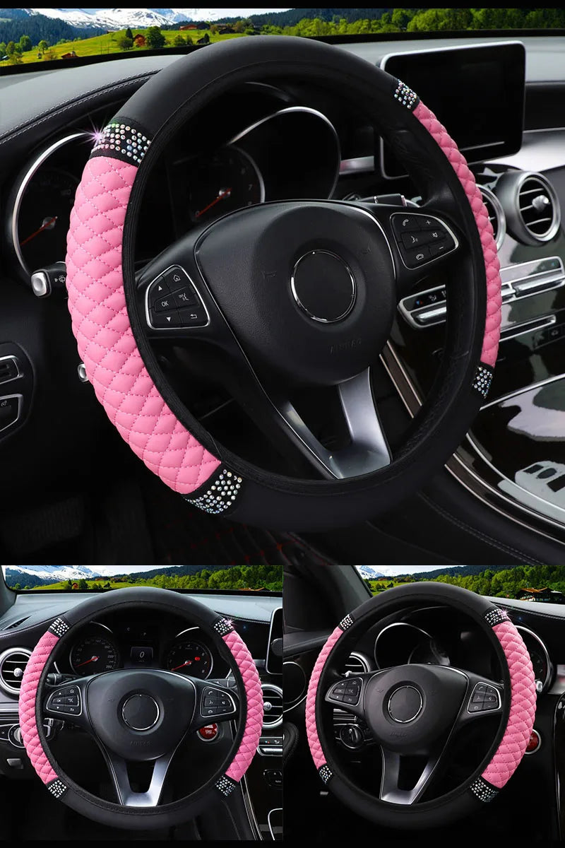 Universal Car Diamond Studded Elastic Steering Wheel Cover