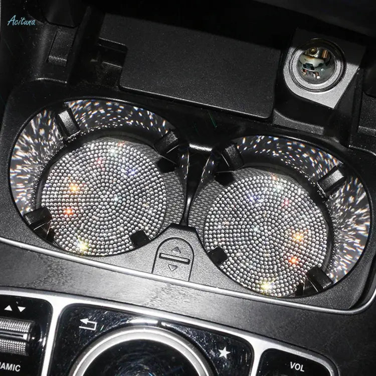 Diamond Car Coaster Set Of 2,Non-Slip Bling Cup Holder Mats