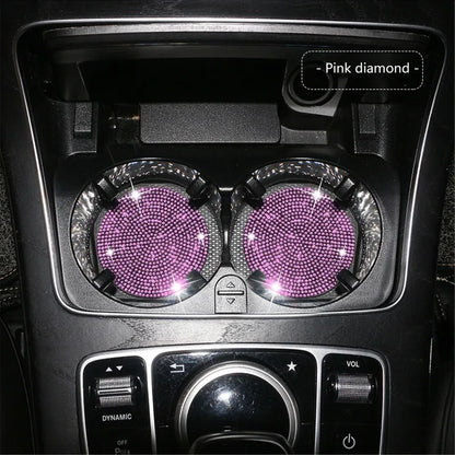 Diamond Car Coaster Set Of 2,Non-Slip Bling Cup Holder Mats