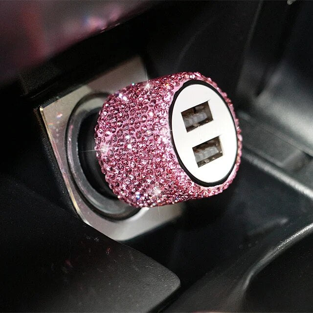 Bling Pink USB Car Charger, Fast Dual Port Adapter