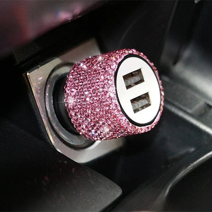 Bling Pink USB Car Charger, Fast Dual Port Adapter