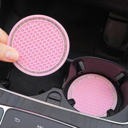 1Pc Diamond Rhinestone Car Cup Holders, Non-Slip Rubber Mats