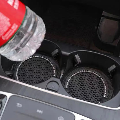 1Pc Diamond Rhinestone Car Cup Holders, Non-Slip Rubber Mats