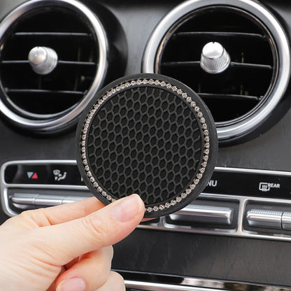 1Pc Diamond Rhinestone Car Cup Holders, Non-Slip Rubber Mats