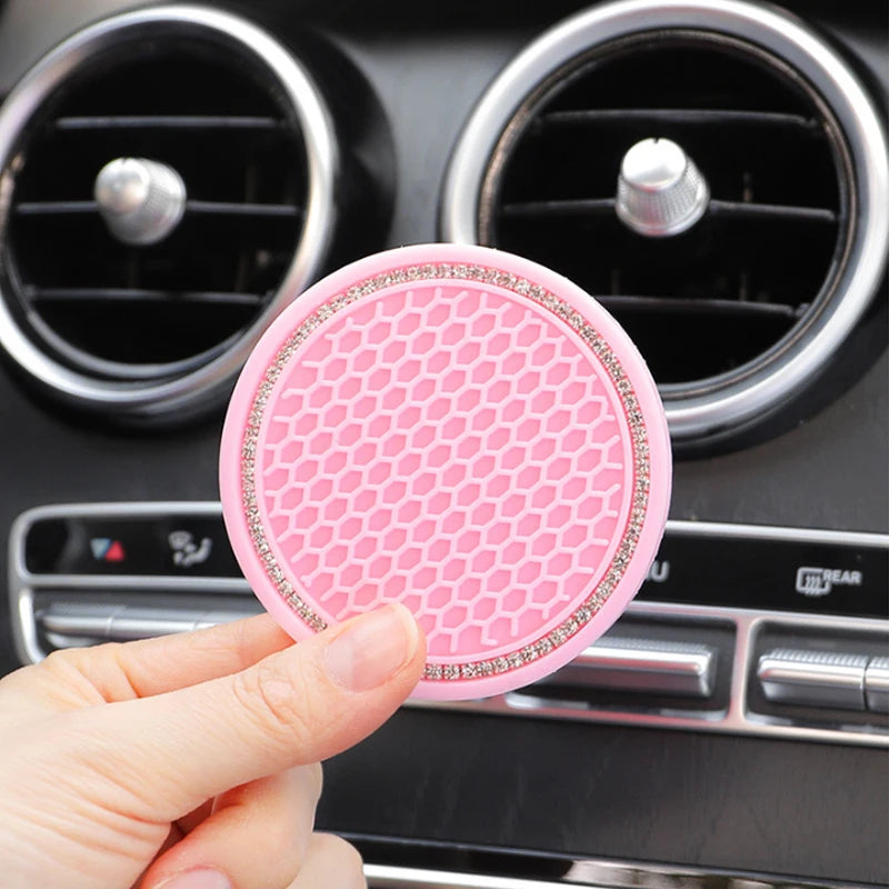 1Pc Diamond Rhinestone Car Cup Holders, Non-Slip Rubber Mats